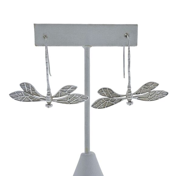 Vintage INP Sterling Silver 925 Dragonfly Dangle Earrings - Picture 1 of 6